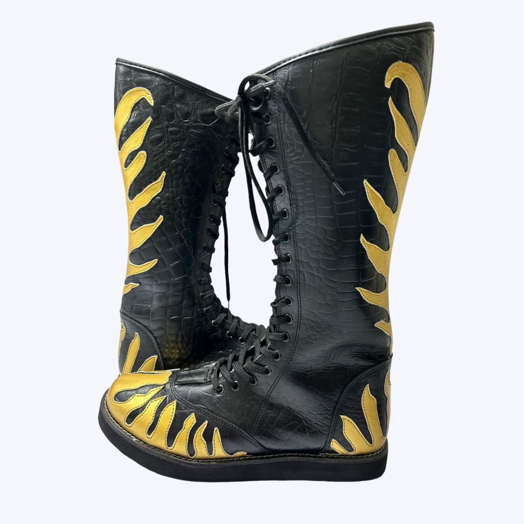Black Gold Pro Wrestling Boots High-Top Leather Ring Boots