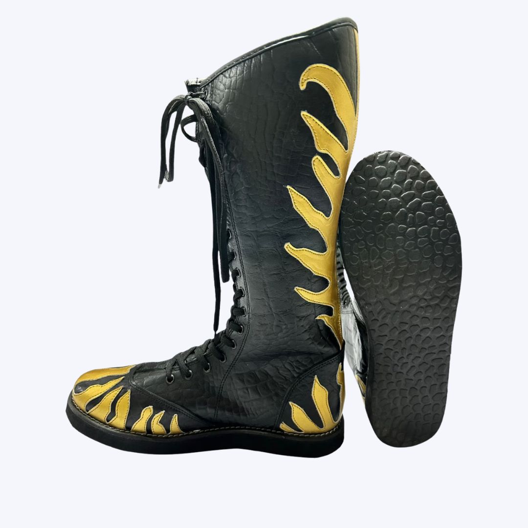 Black Gold Pro Wrestling Boots High-Top Leather Ring Boots
