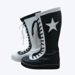 Black White Pro Wrestling Boots High-Top Leather Grip