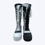 Black White Pro Wrestling Boots High-Top Leather Grip