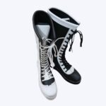 Black White Pro Wrestling Boots High-Top Leather Grip