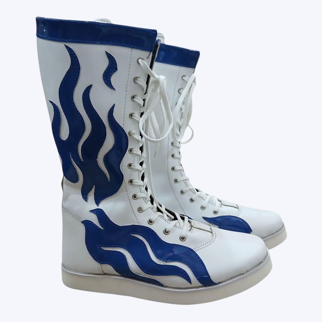 Blue Flame High-Top Pro Wrestling Boots Ring Shoes