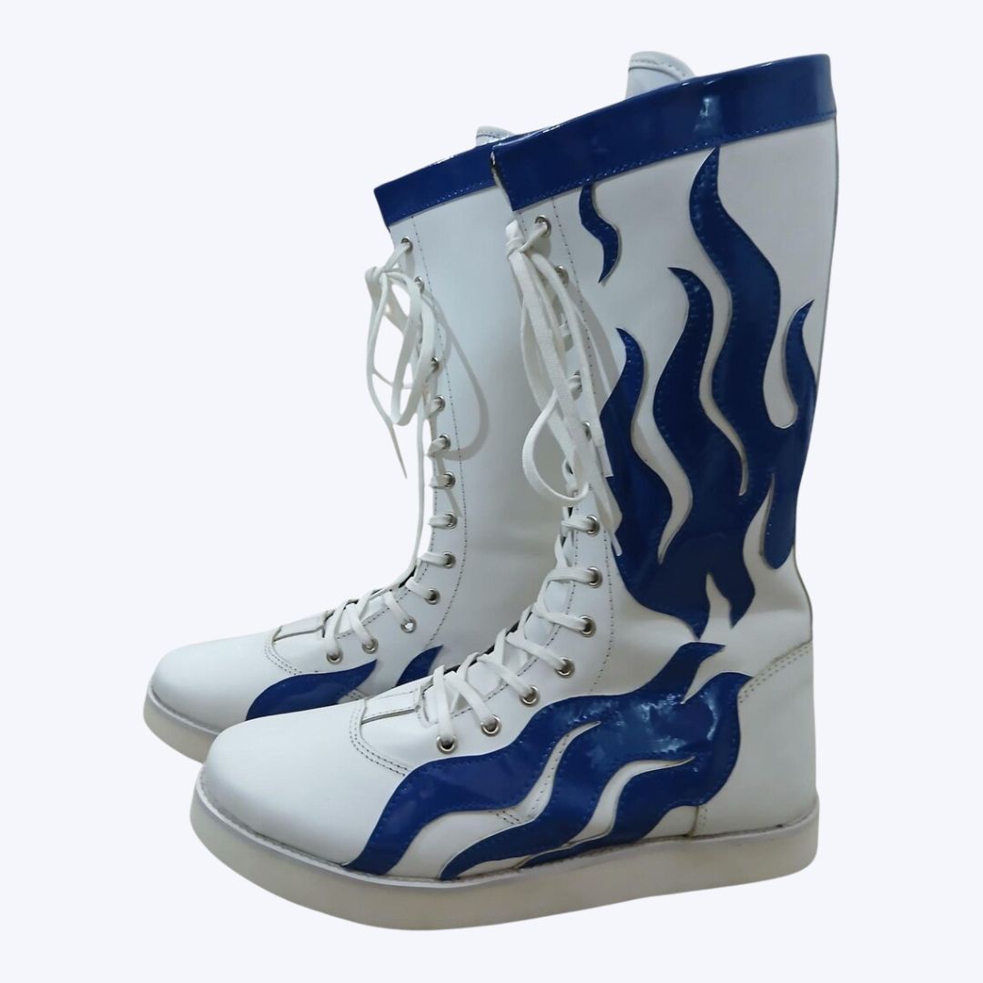 Blue Flame High-Top Pro Wrestling Boots Ring Shoes