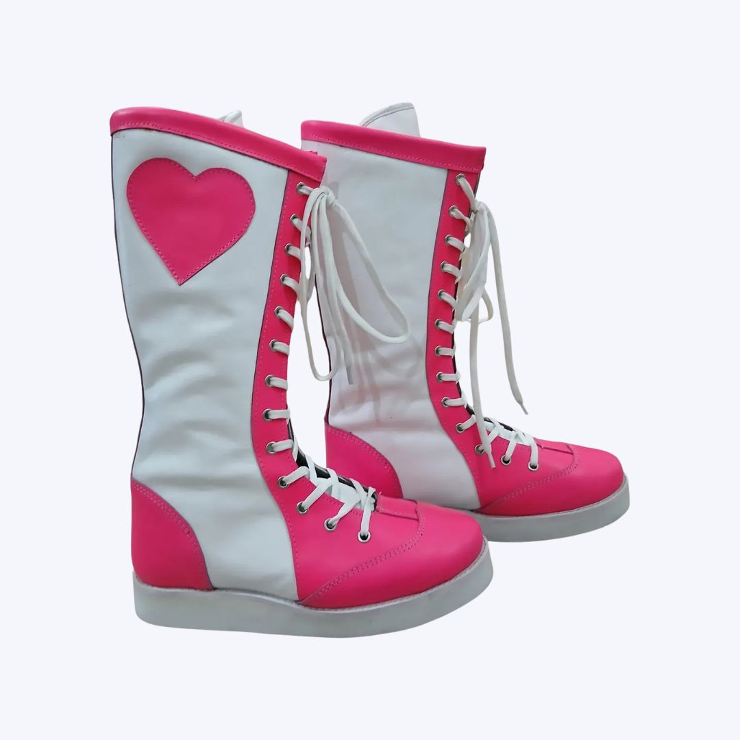Pink White High-Top Pro Wrestling Boots