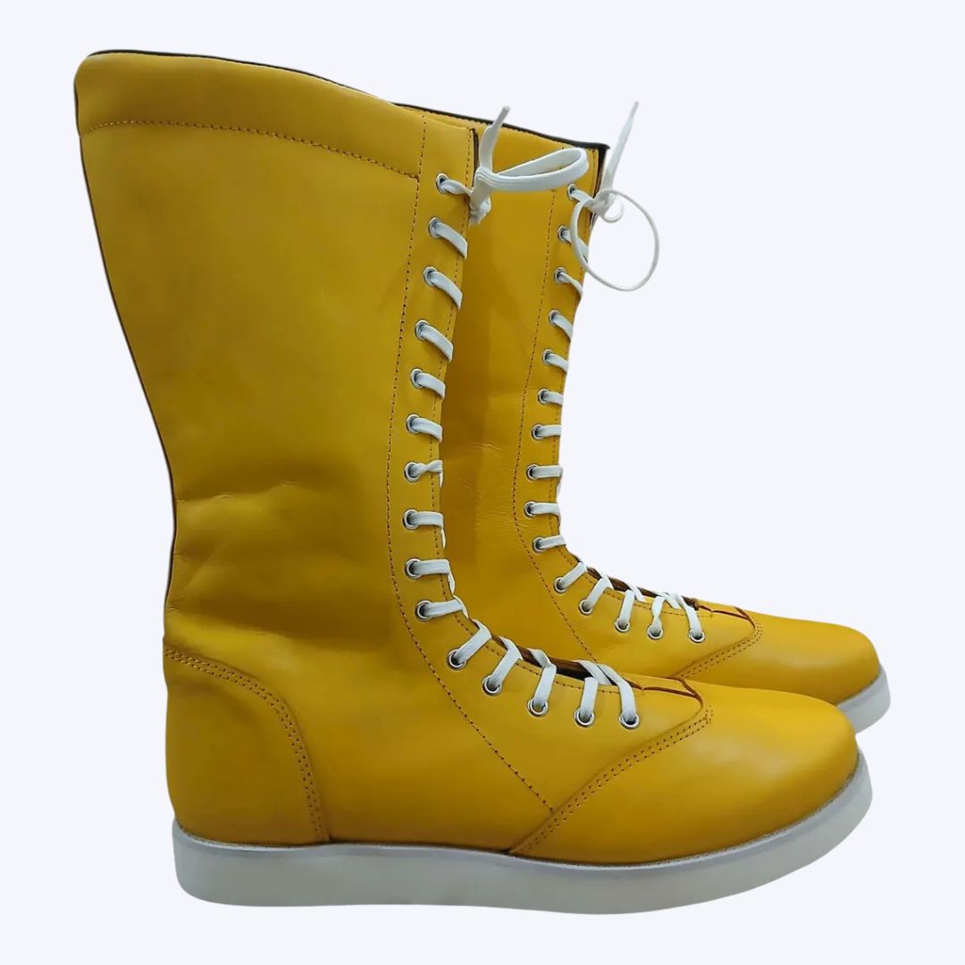 Yellow Pro Wrestling Boots High-Top Leather Ring Boots